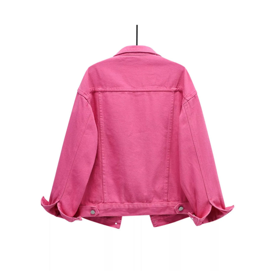 Full Size Button-Down Classic Cropped Denim Jacket Plus Apparel and Accessories