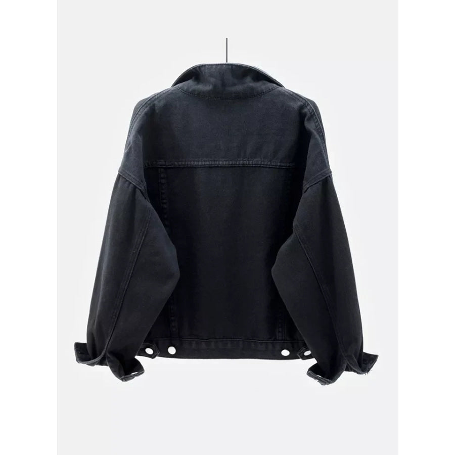 Full Size Button-Down Classic Cropped Denim Jacket Plus Apparel and Accessories