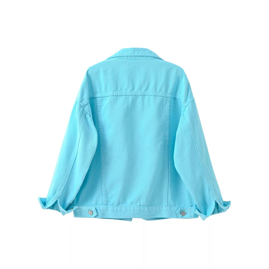Full Size Button-Down Classic Cropped Denim Jacket Plus Apparel and Accessories