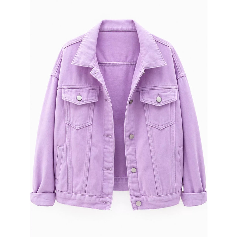 Full Size Button-Down Classic Cropped Denim Jacket Plus Apparel and Accessories