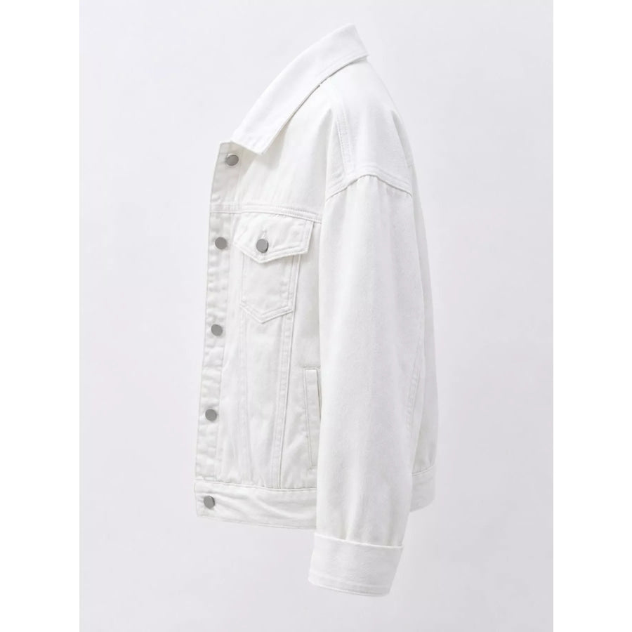 Full Size Button-Down Classic Cropped Denim Jacket Plus Apparel and Accessories