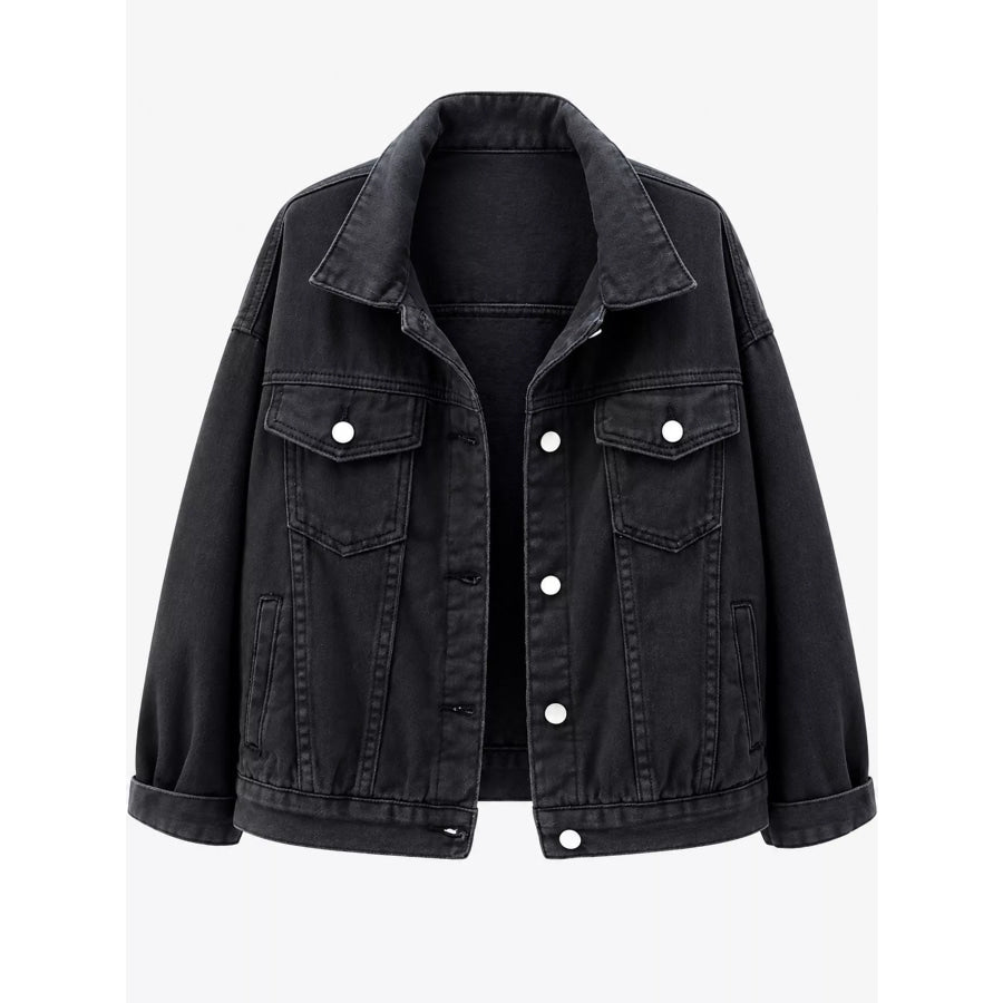 Full Size Button-Down Classic Cropped Denim Jacket Plus Apparel and Accessories