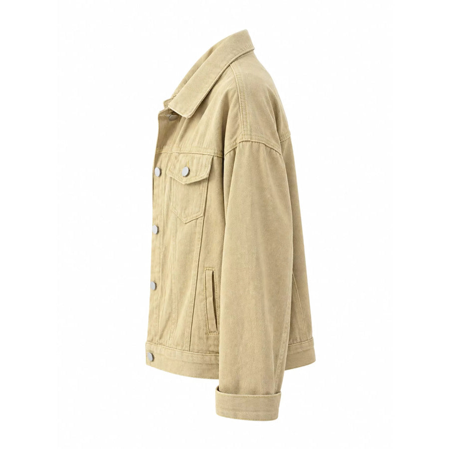 Full Size Button-Down Classic Cropped Denim Jacket Plus Apparel and Accessories