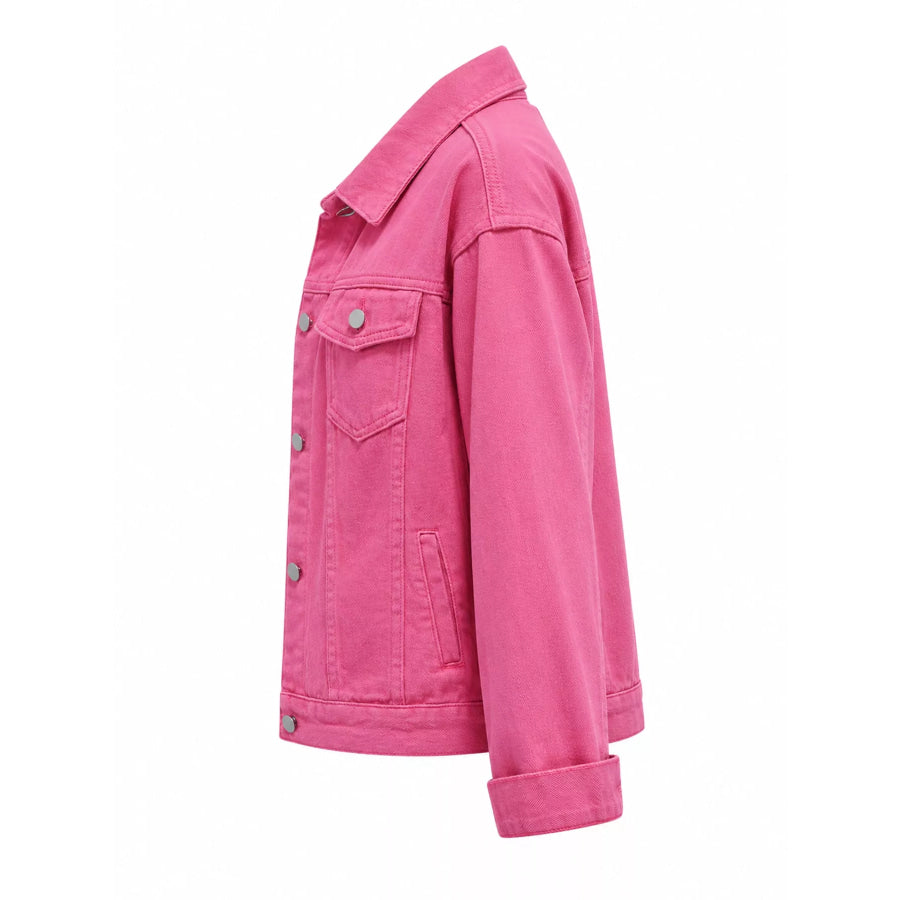 Full Size Button-Down Classic Cropped Denim Jacket Plus Apparel and Accessories