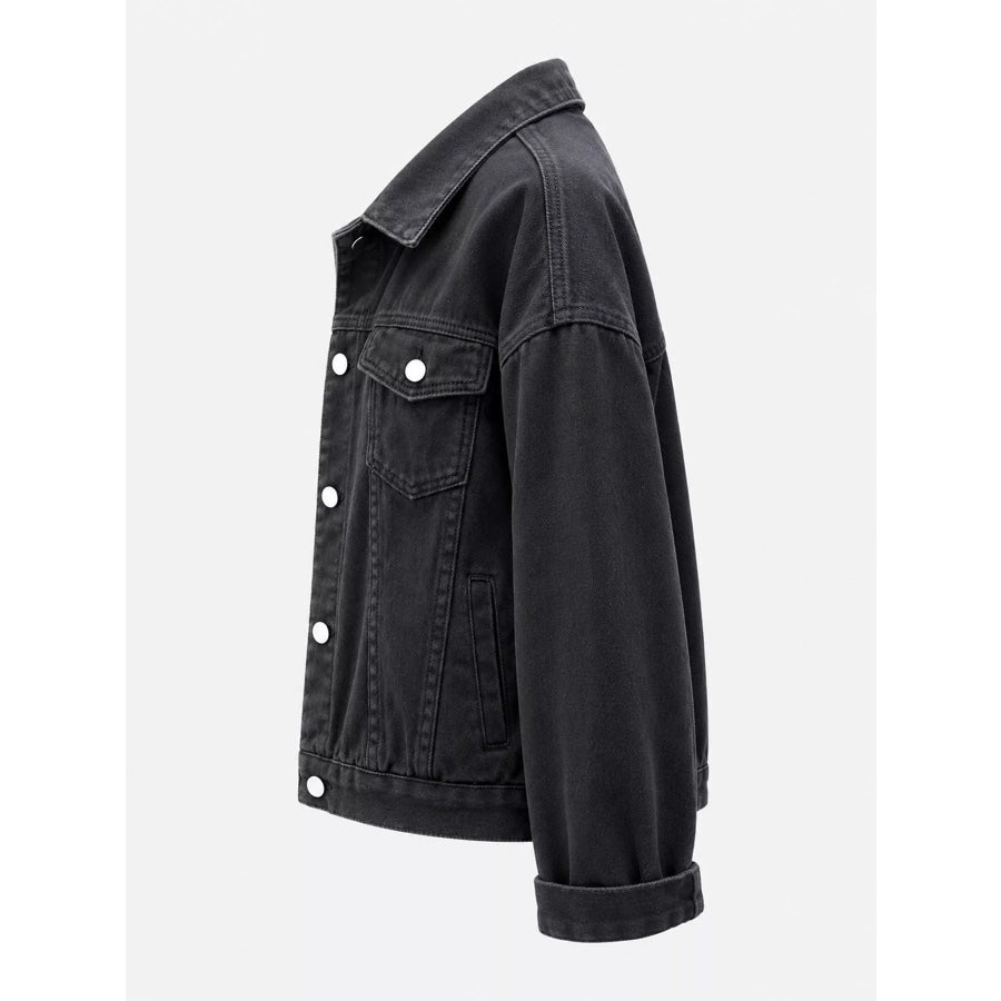 Full Size Button-Down Classic Cropped Denim Jacket Plus Apparel and Accessories