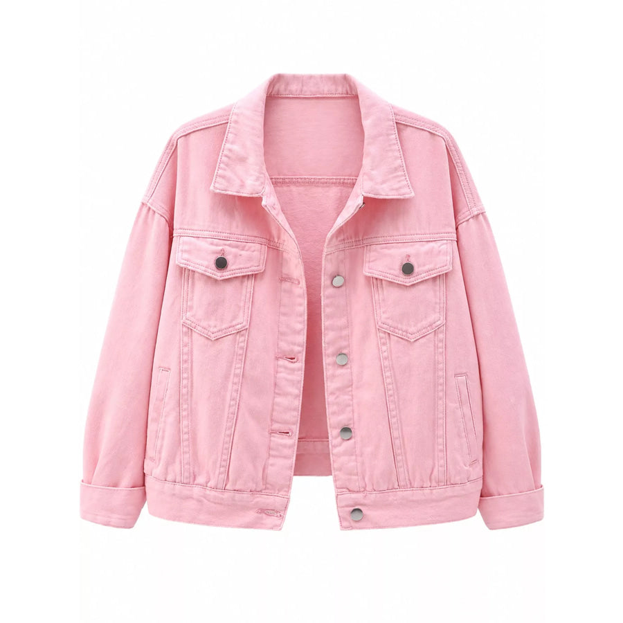 Full Size Button-Down Classic Cropped Denim Jacket Plus Apparel and Accessories