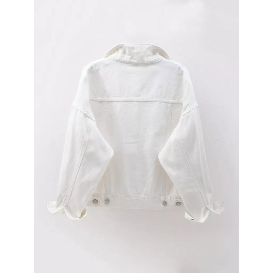 Full Size Button-Down Classic Cropped Denim Jacket Plus Apparel and Accessories