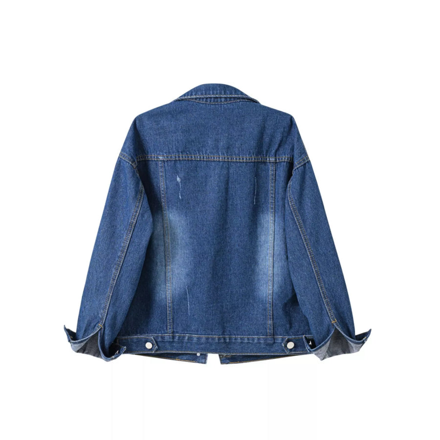 Full Size Button-Down Classic Cropped Denim Jacket Plus Apparel and Accessories