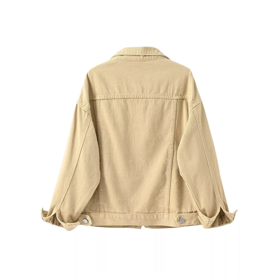 Full Size Button-Down Classic Cropped Denim Jacket Plus Apparel and Accessories