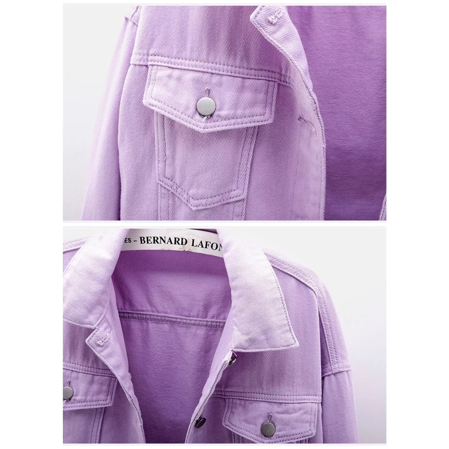Full Size Button-Down Classic Cropped Denim Jacket Plus Apparel and Accessories