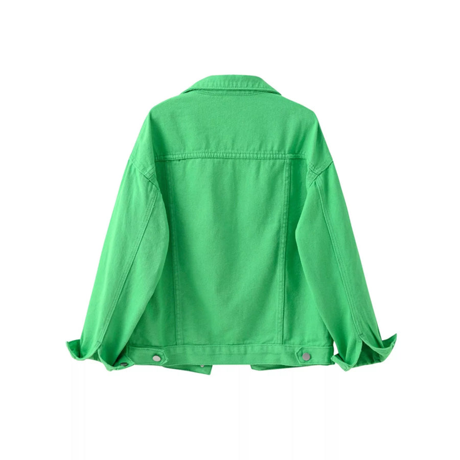 Full Size Button-Down Classic Cropped Denim Jacket Plus Apparel and Accessories