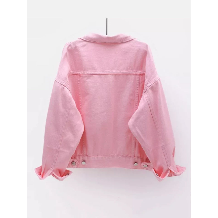Full Size Button-Down Classic Cropped Denim Jacket Plus Apparel and Accessories