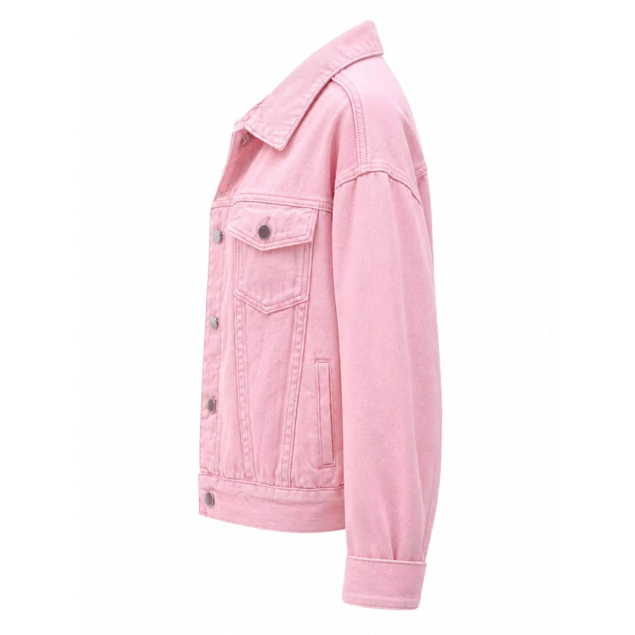 Full Size Button-Down Classic Cropped Denim Jacket Plus Apparel and Accessories