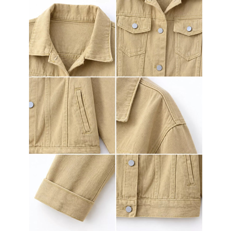Full Size Button-Down Classic Cropped Denim Jacket Plus Apparel and Accessories