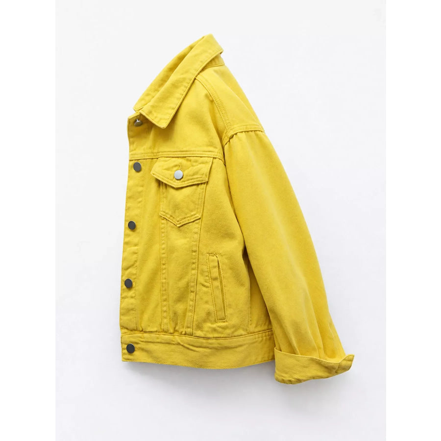 Full Size Button-Down Classic Cropped Denim Jacket Plus Apparel and Accessories