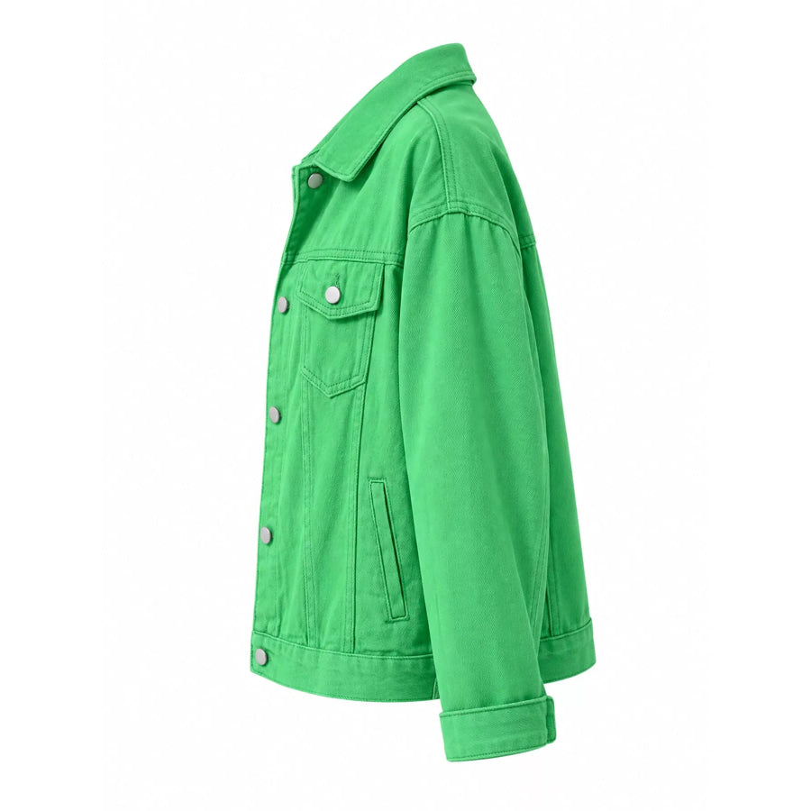 Full Size Button-Down Classic Cropped Denim Jacket Plus Apparel and Accessories