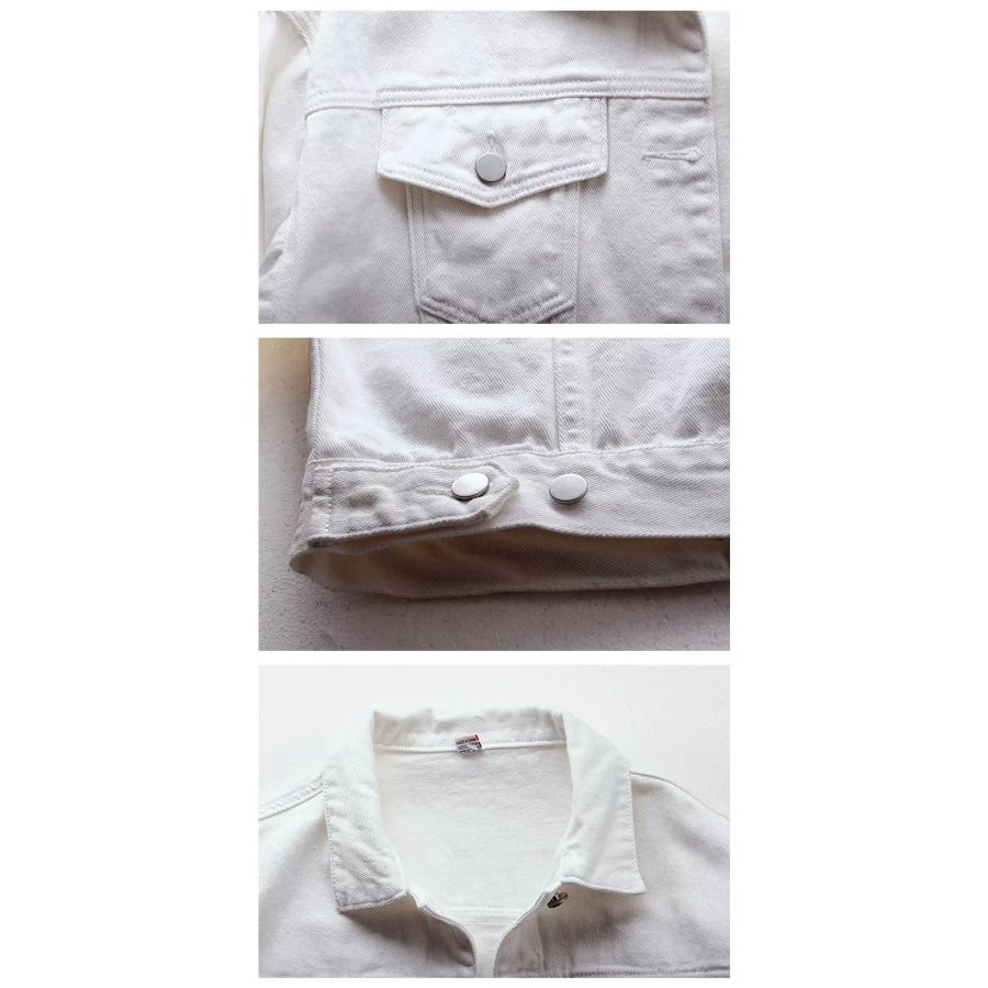 Full Size Button-Down Classic Cropped Denim Jacket Plus Apparel and Accessories