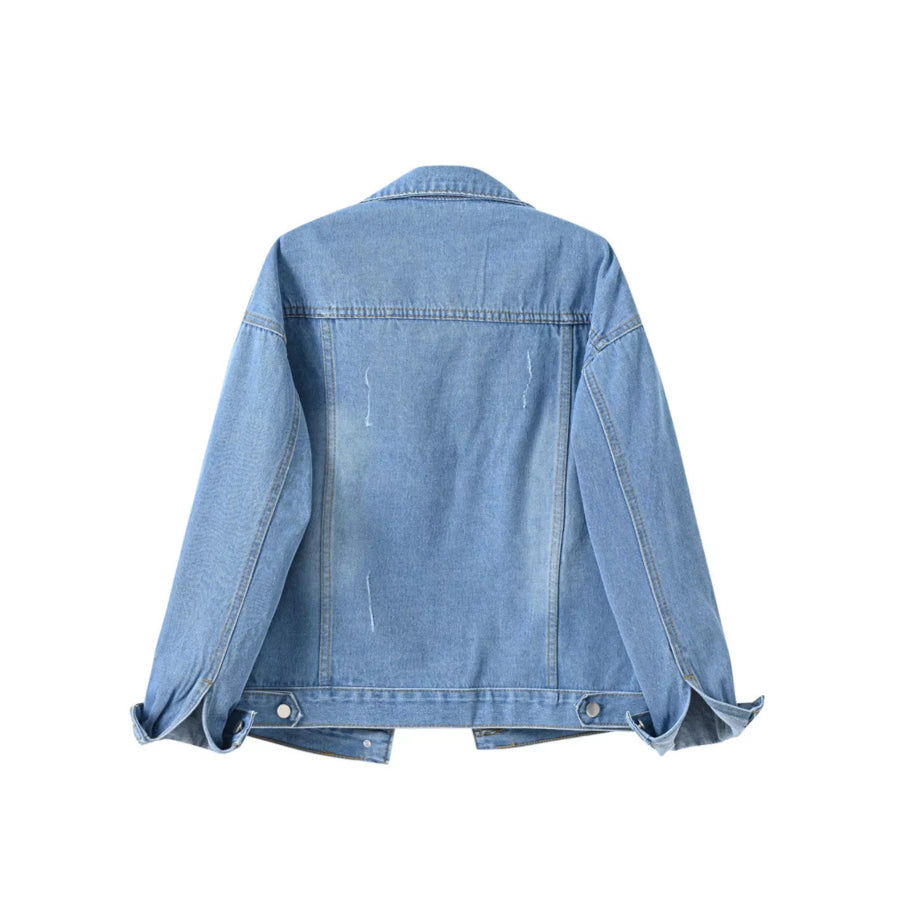 Full Size Button-Down Classic Cropped Denim Jacket Plus Apparel and Accessories