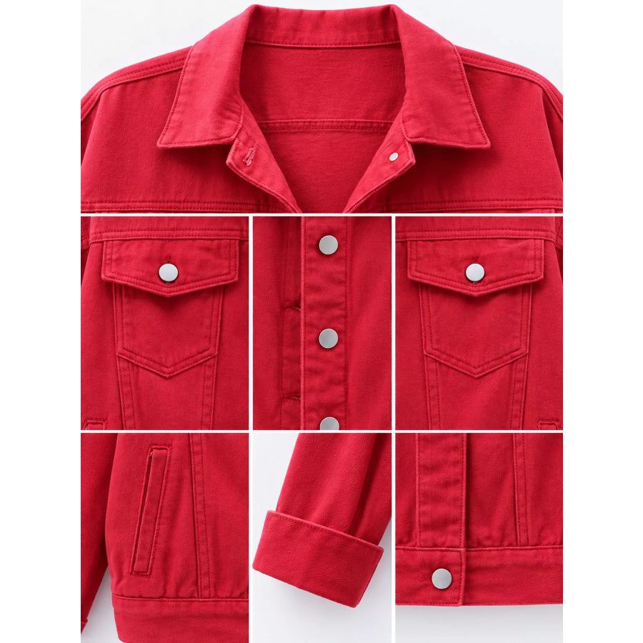 Full Size Button-Down Classic Cropped Denim Jacket Plus Apparel and Accessories