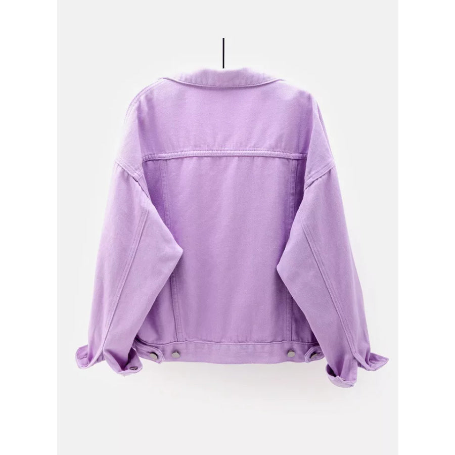 Full Size Button-Down Classic Cropped Denim Jacket Plus Apparel and Accessories