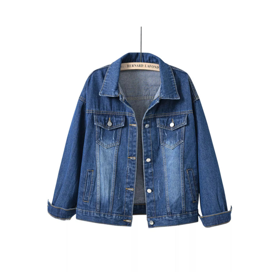 Full Size Button-Down Classic Cropped Denim Jacket Plus Dark Wash / S Apparel and Accessories