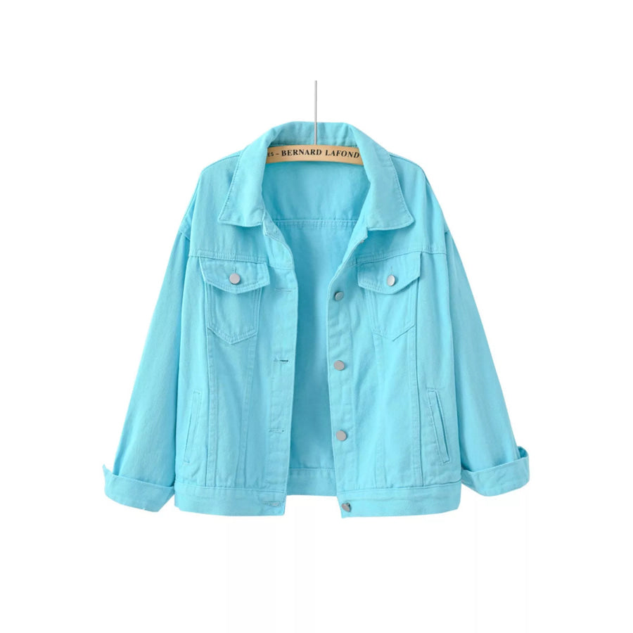 Full Size Button-Down Classic Cropped Denim Jacket Plus Lake Blue / S Apparel and Accessories