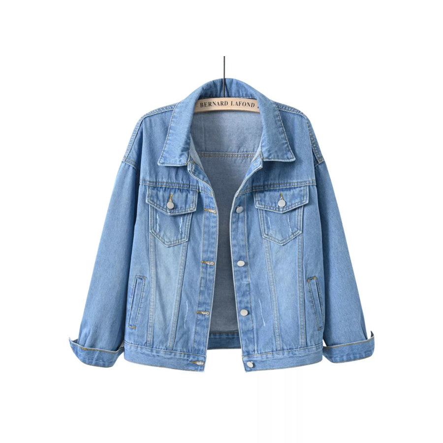Full Size Button-Down Classic Cropped Denim Jacket Plus Light Wash / S Apparel and Accessories