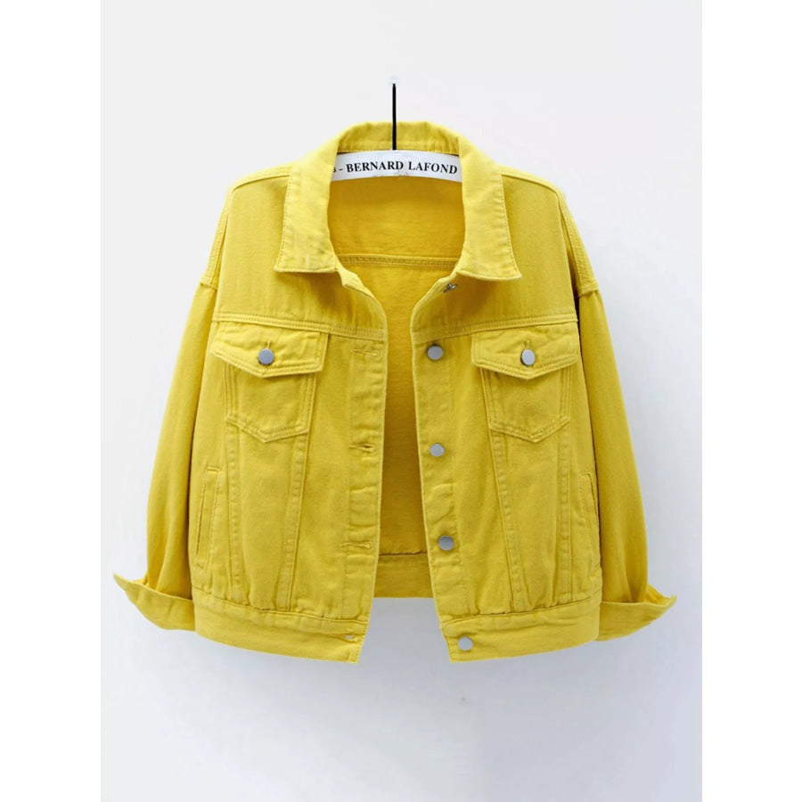 Full Size Button-Down Classic Cropped Denim Jacket Plus Yellow / S Apparel and Accessories