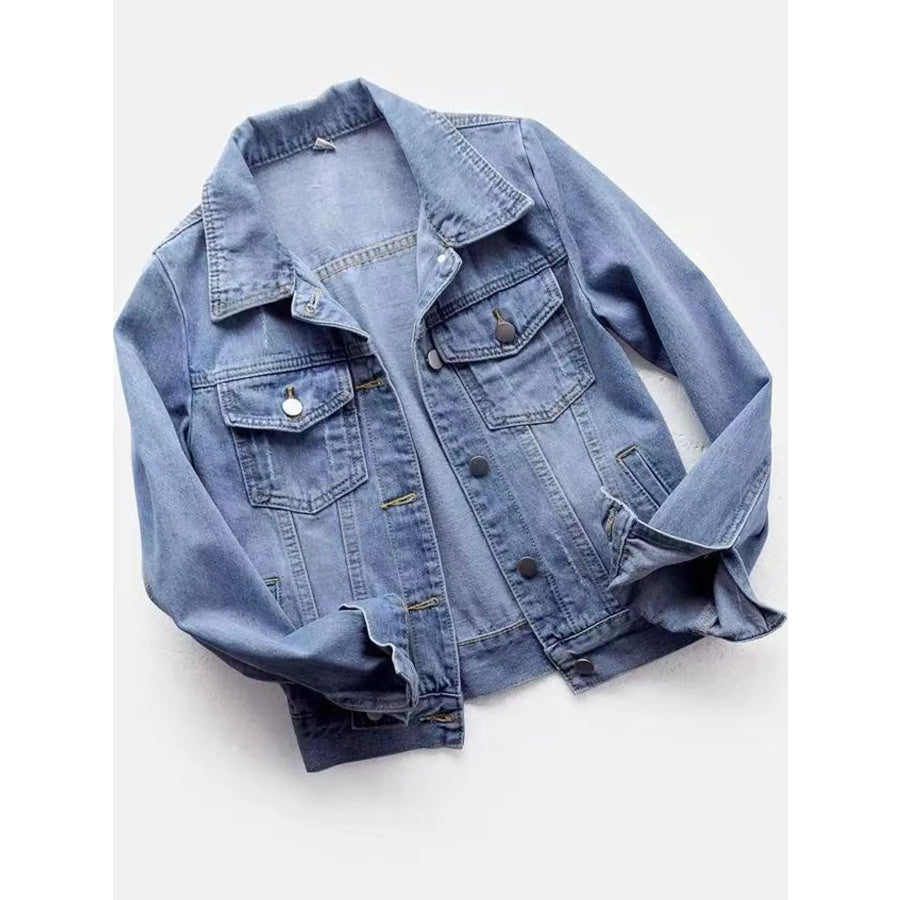 Full Size Button-Down Front Denim Jacket Plus Light / S Apparel and Accessories