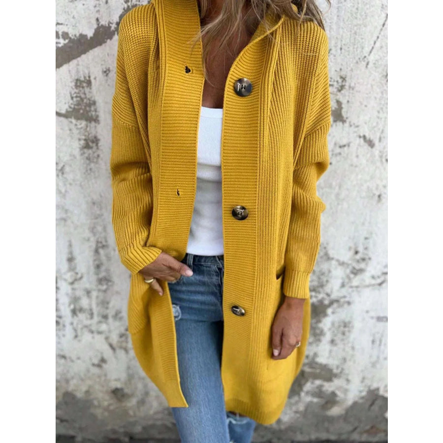 Full Size Button-Down Hooded Cardigan Plus Size Apparel and Accessories