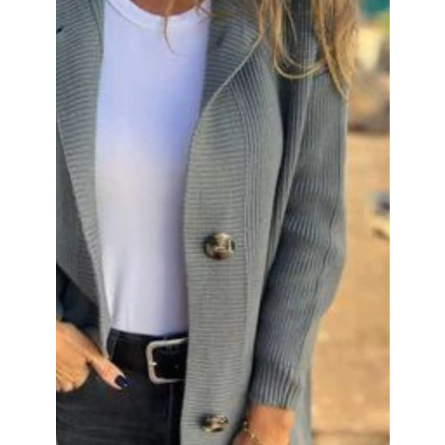 Full Size Button-Down Hooded Cardigan Plus Size Apparel and Accessories