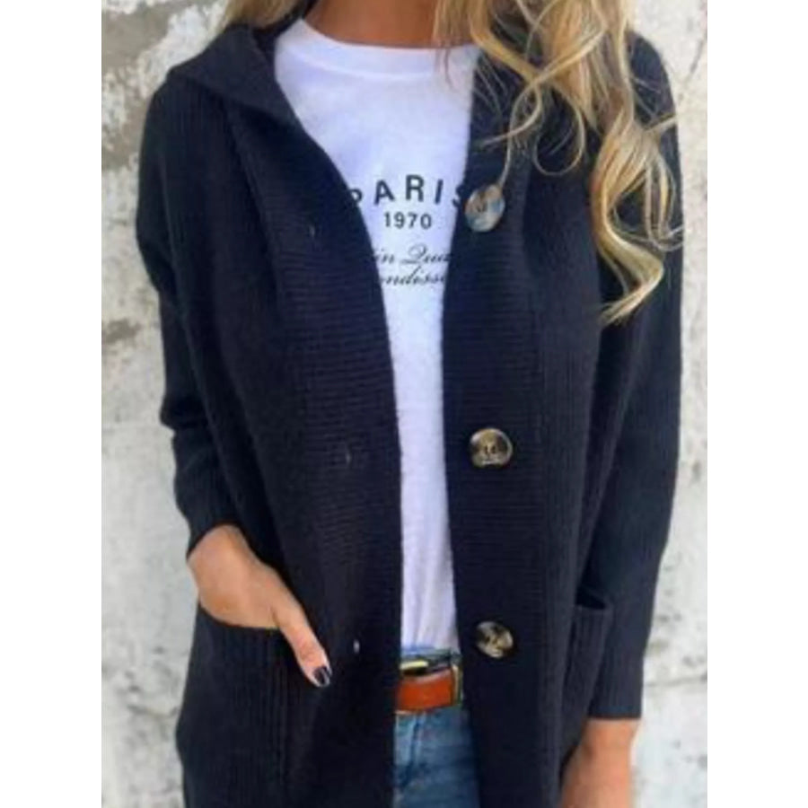 Full Size Button-Down Hooded Cardigan Plus Size Apparel and Accessories