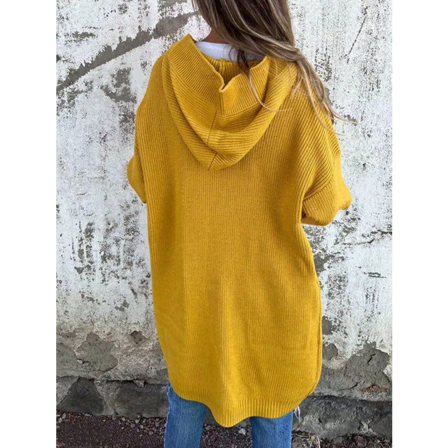 Full Size Button-Down Hooded Cardigan Plus Size Apparel and Accessories
