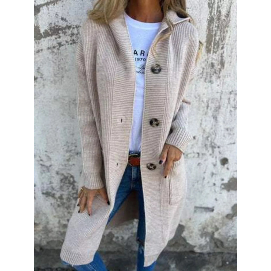 Full Size Button-Down Hooded Cardigan Plus Size Light Gray / S Apparel and Accessories
