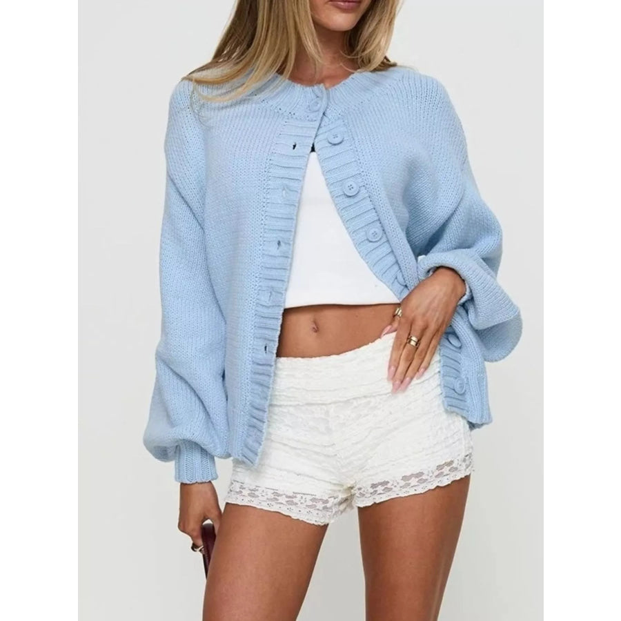 Full Size Button-Down Knit Cardigan Plus Size Apparel and Accessories