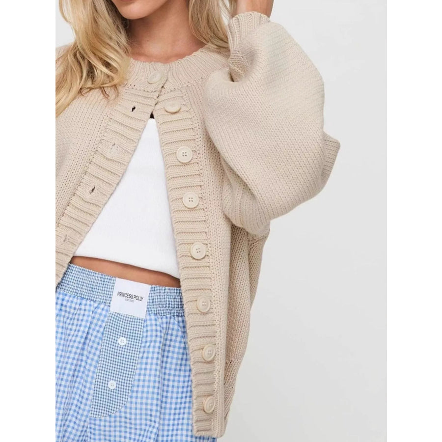 Full Size Button-Down Knit Cardigan Plus Size Apparel and Accessories