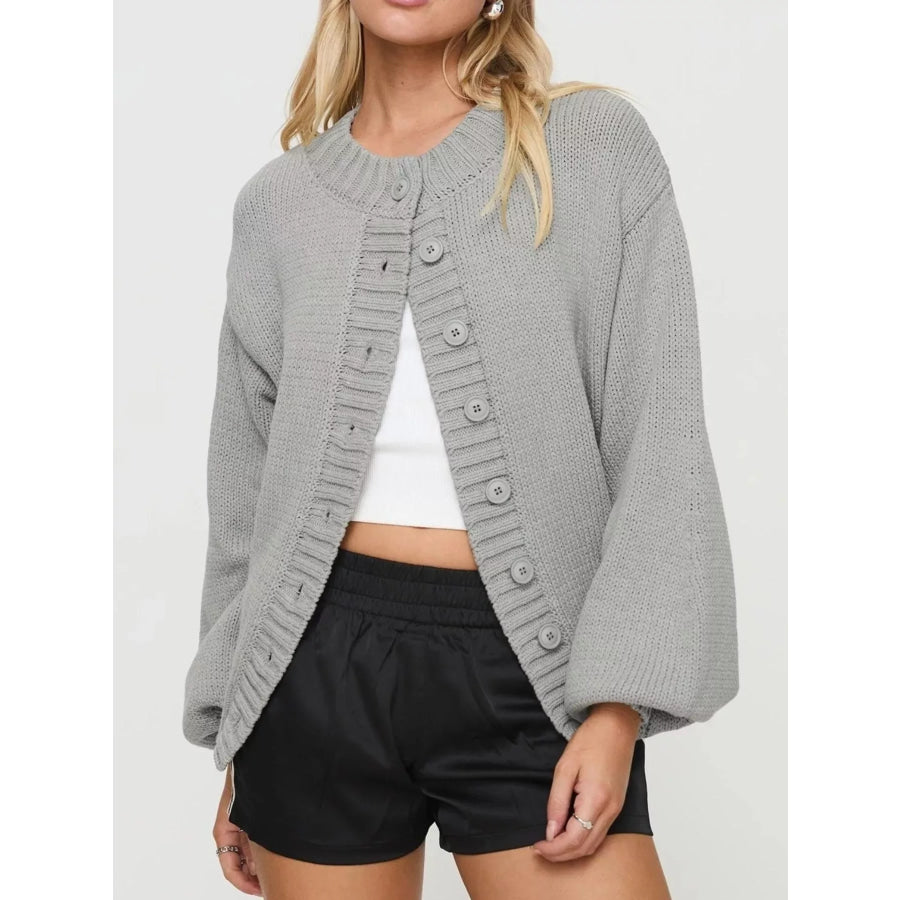Full Size Button-Down Knit Cardigan Plus Size Gray / S Apparel and Accessories