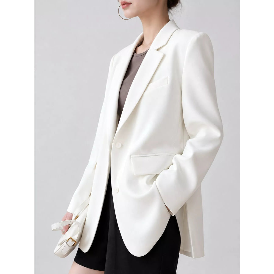 Full Size Button-Down Lapel Collar Blazer Plus Off-White / S Apparel and Accessories