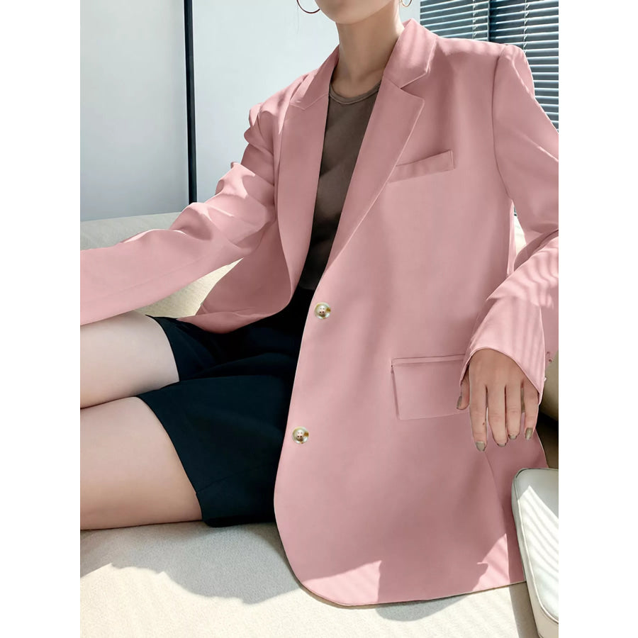 Full Size Button-Down Lapel Collar Blazer Plus Pink / S Apparel and Accessories