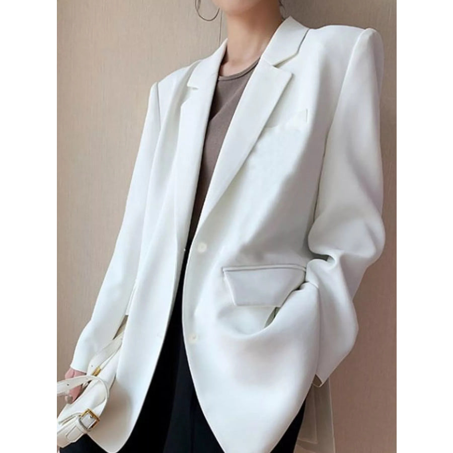 Full Size Button-Down Lapel Collar Blazer Plus White / S Apparel and Accessories
