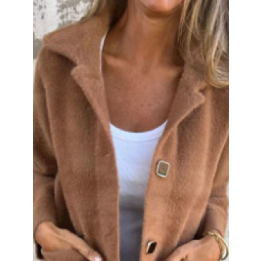 Full Size Button-Down Long Sleeve Longline Coat Plus Size Apparel and Accessories