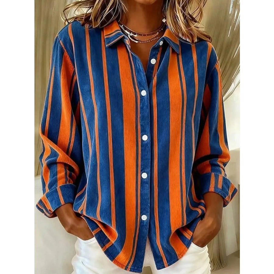 Full Size Button-Down Long Sleeve Shirt Plus XZ-1688-8704 / S Apparel and Accessories