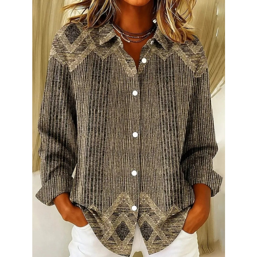 Full Size Button-Down Long Sleeve Shirt Plus XZ-1688-8705 / S Apparel and Accessories