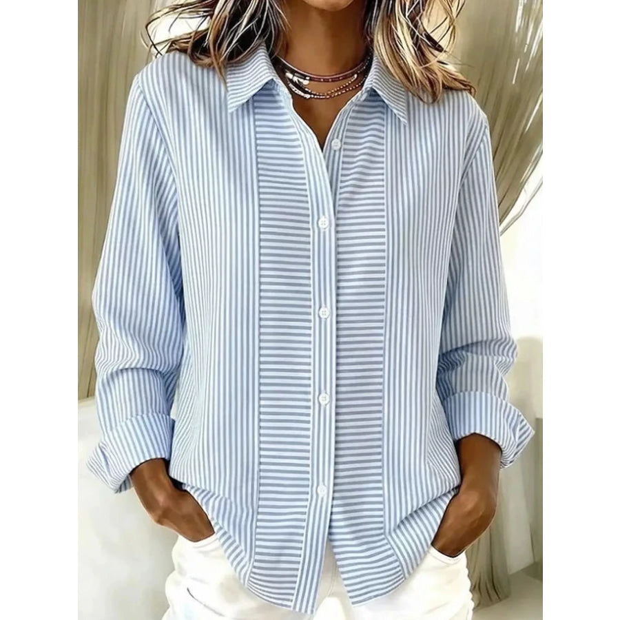Full Size Button-Down Long Sleeve Shirt Plus XZ-1688-8706 / S Apparel and Accessories