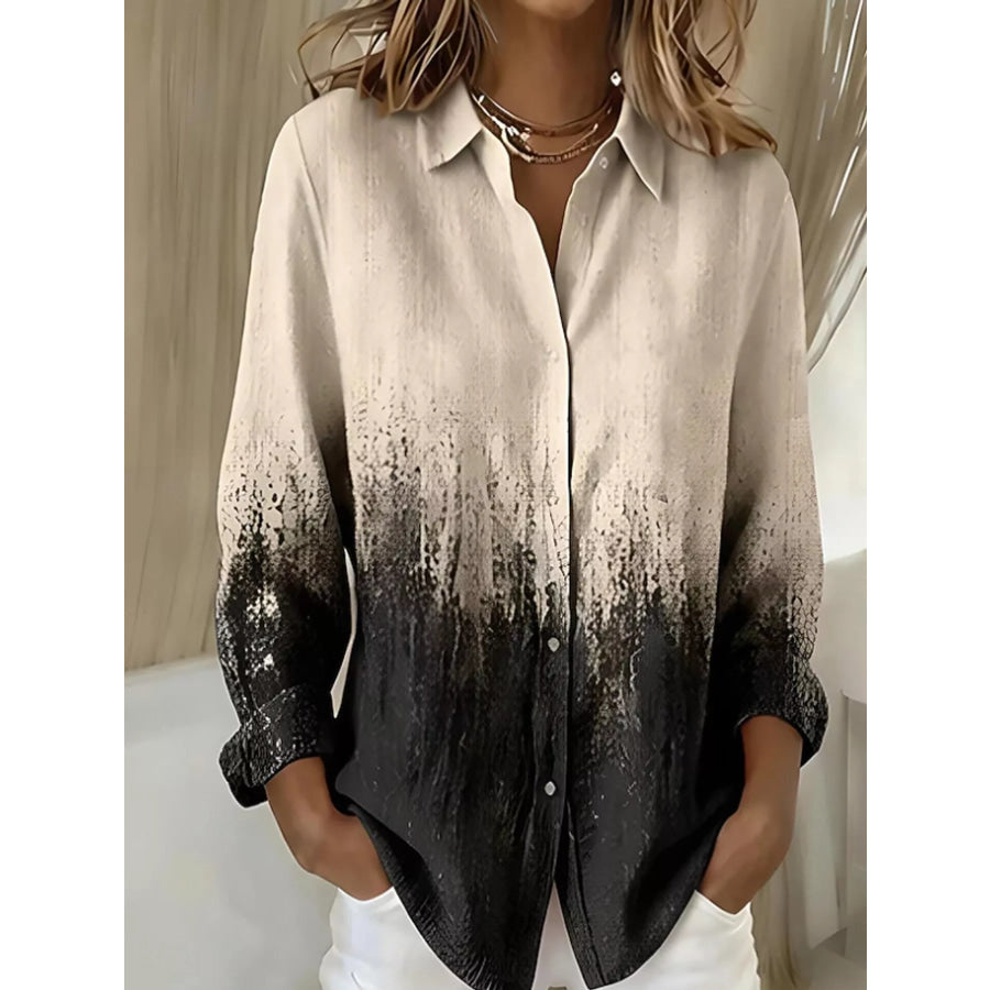 Full Size Button-Down Long Sleeve Shirt Plus XZ-1688-8708 / S Apparel and Accessories