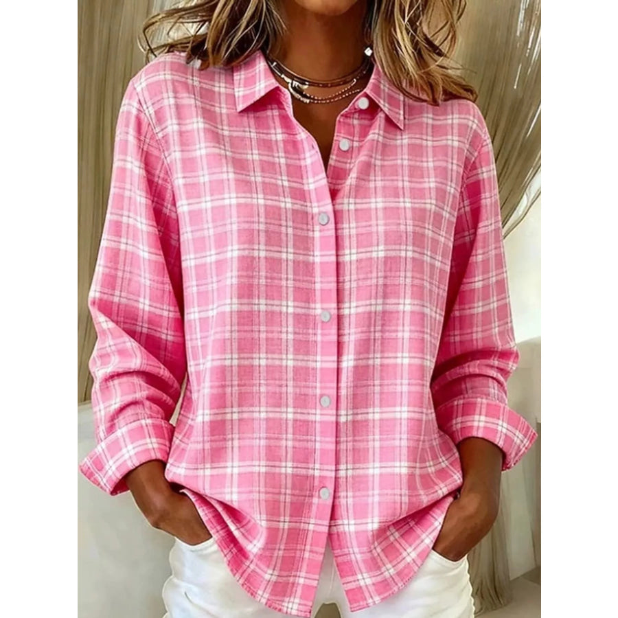 Full Size Button-Down Long Sleeve Shirt Plus XZ-1688-8709 / 5XL Apparel and Accessories