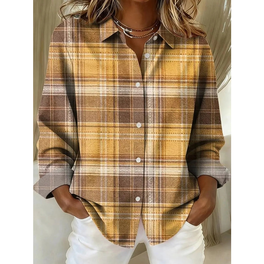 Full Size Button-Down Long Sleeve Shirt Plus XZ-1688-8711 / S Apparel and Accessories