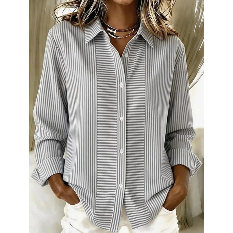 Full Size Button-Down Long Sleeve Shirt Plus XZ-1688-8712 / S Apparel and Accessories