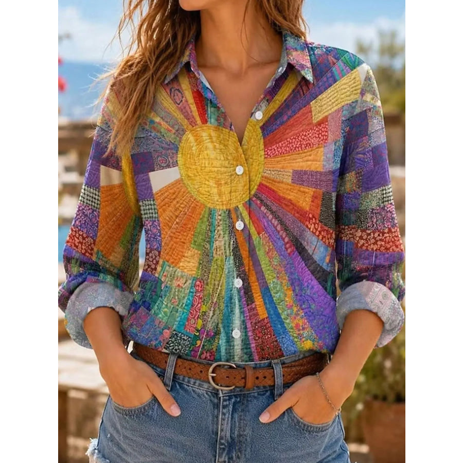 Full Size Button-Down Long Sleeve Shirt Plus XZ-1688-8713 / S Apparel and Accessories
