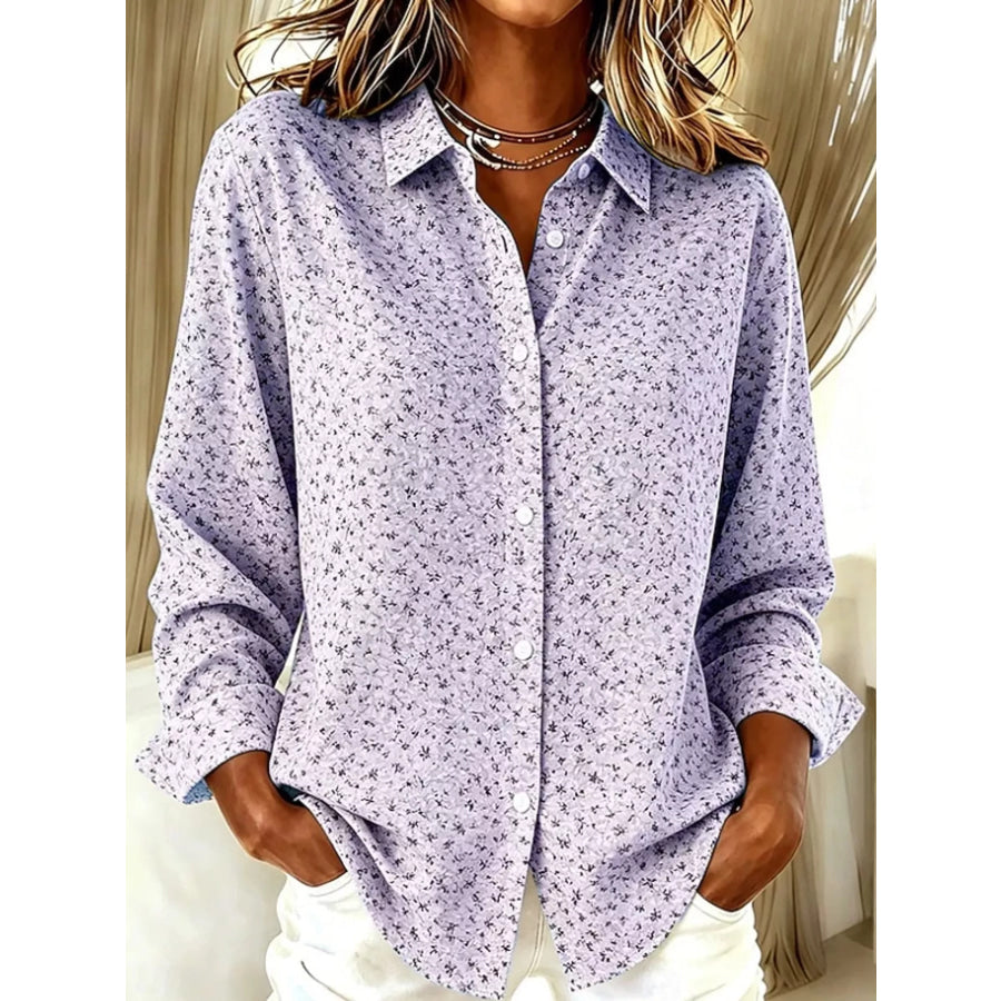 Full Size Button-Down Long Sleeve Shirt Plus XZ-1688-8715 / S Apparel and Accessories